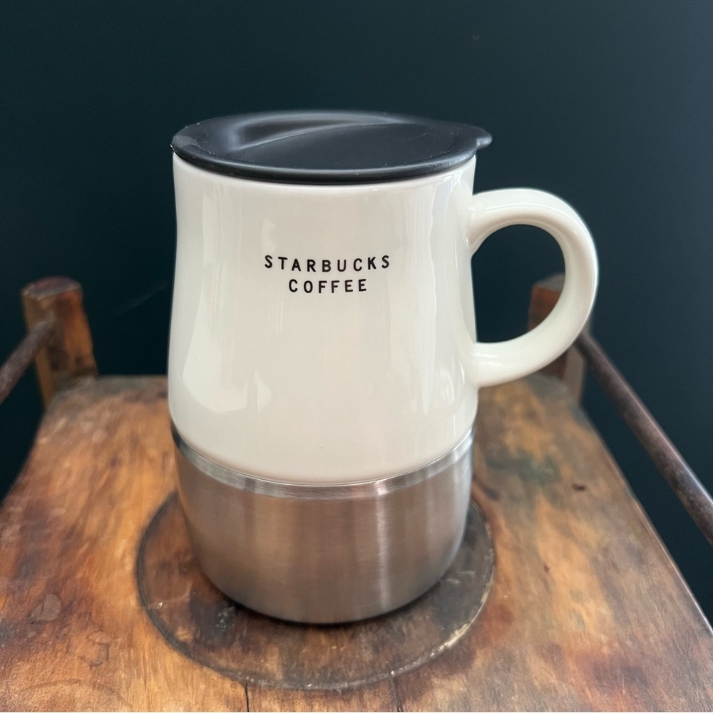 2004 Starbucks Urban Desk Ceramic + Stainless Steel Travel Mug w/ Lid | 14 Oz